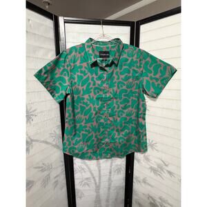 Wildfang Essentials Men's Button Up Shirt XL Green Mauve Abstract Streetwear